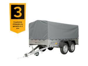 UNITRAILER 264/2 KIPP DOPPELAGS-ANHÄNGER MIT STÜTZRAD, ÜBERROLLBÜGEL UND GRAUER PLANE